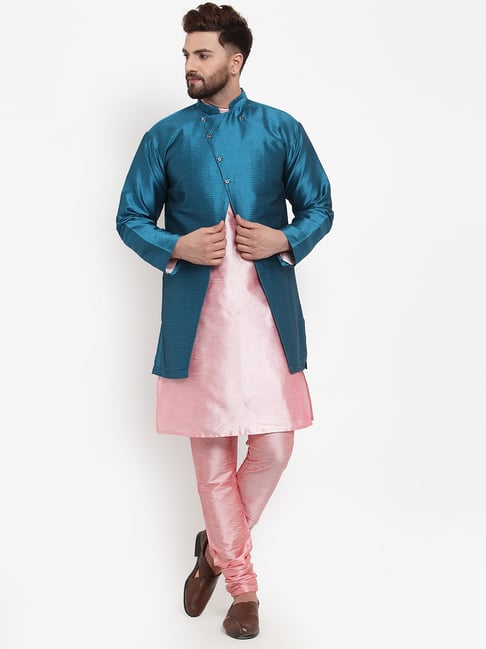 Buy Pink Kurta And Pant Art Silk Woven Floral Prince Coat & Set For Men by  Khwaab by Sanjana Lakhani Online at Aza Fashions.