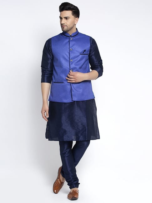 Buy Benstoke Navy Blue Royal Blue Regular Fit Kurta Set With
