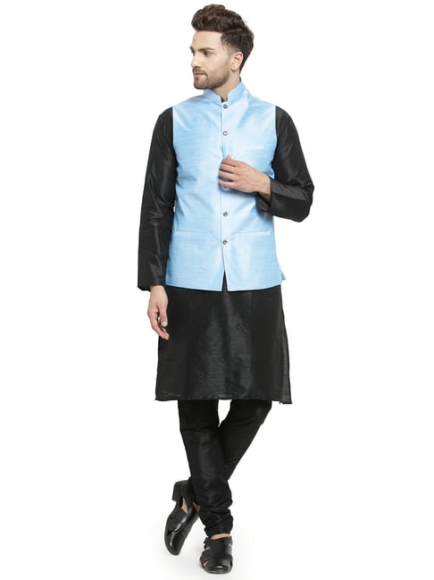 Buy Benstoke Black Sky Blue Regular Fit Kurta Set With Jackets