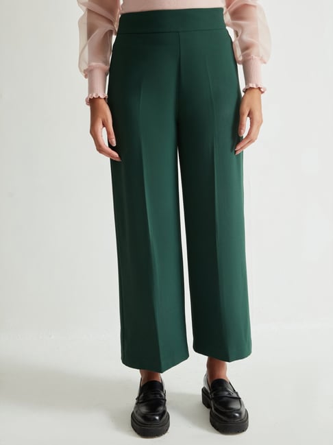 Cover Story Green Regular Fit Mid Rise Culottes