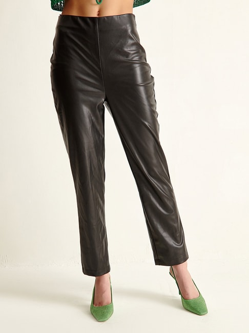 Buy COVER STORY Solid Black Coloured Polyester Women Trousers (Size:- 26)  at Amazon.in