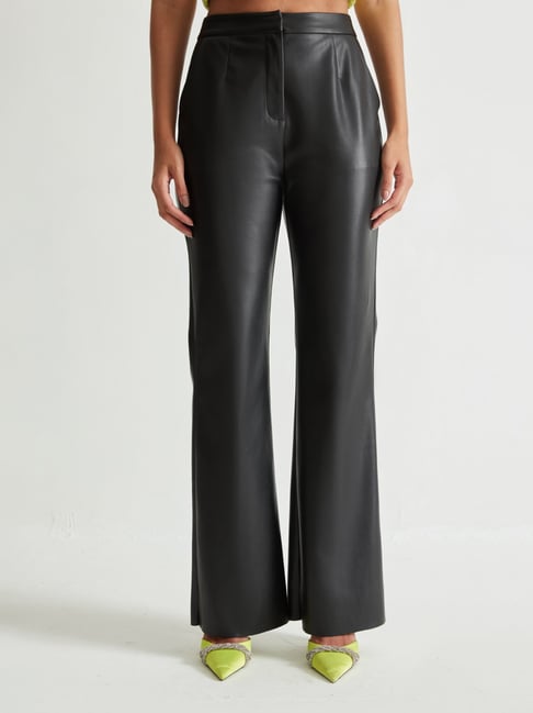 Cover Story Black Regular Fit High Rise Trousers