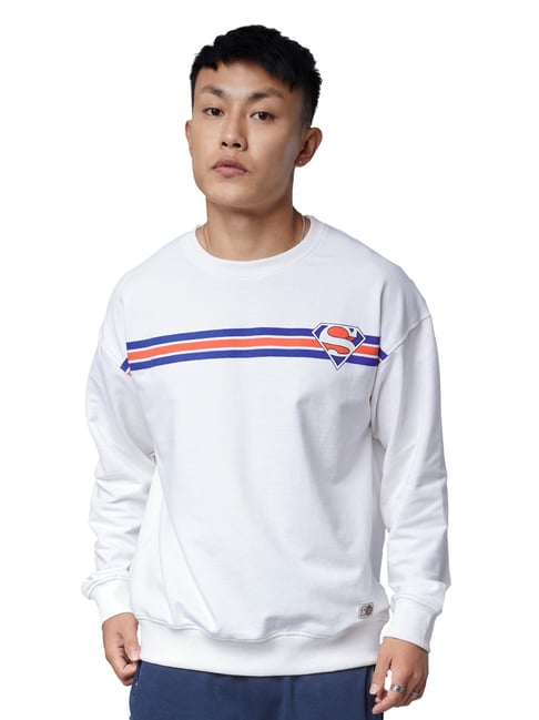 The Souled Store White Loose Fit Superman Logo Oversized Sweatshirt