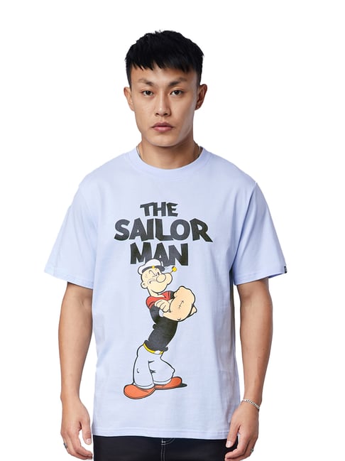 The Souled Store Light Blue Loose Fit Popeye The Sailor Man T-Shirt