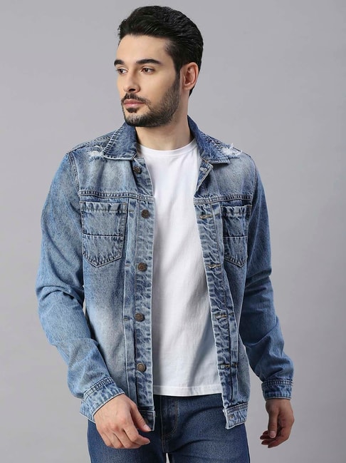 Buy online Men Light Blue Denim Casual Jacket from Jackets for Men by Ftx  for ₹899 at 50% off | 2024 Limeroad.com