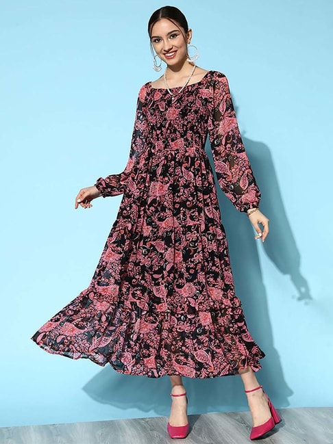 Ishin Black Printed Maxi Dress Price in India