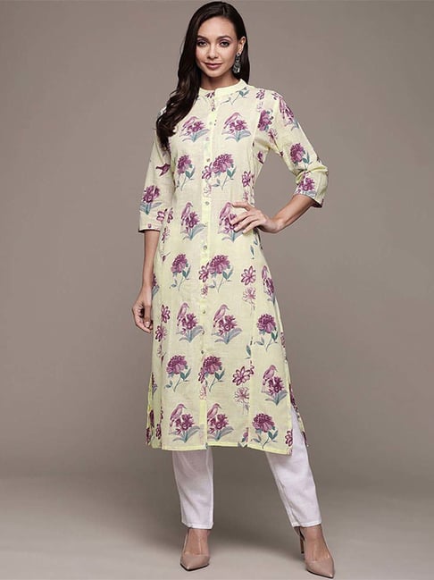 Ishin Cream Cotton Embellished Straight Kurta