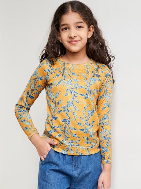 Buy Global Desi Girl Kids Yellow Floral Print Sweatshirt for Girls