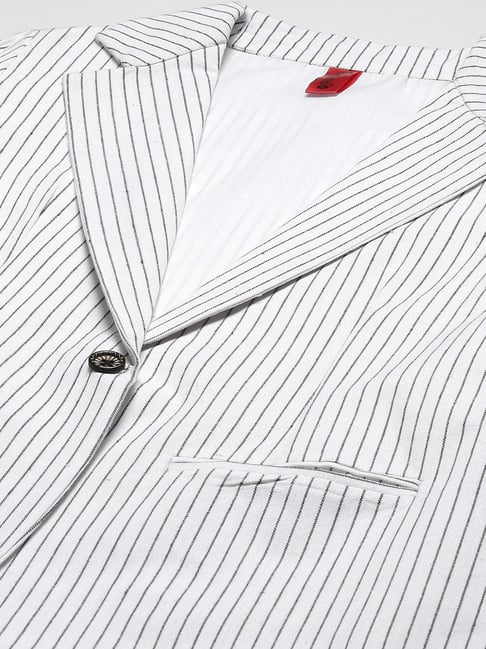 Buy Cottinfab White Black Cotton Striped Blazer for Women's