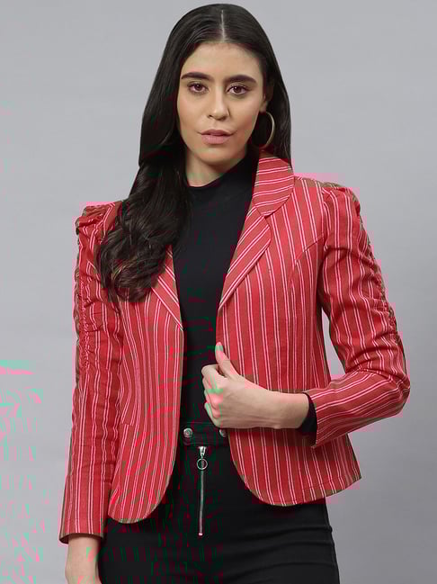 Cottinfab Red Cotton Striped Blazer