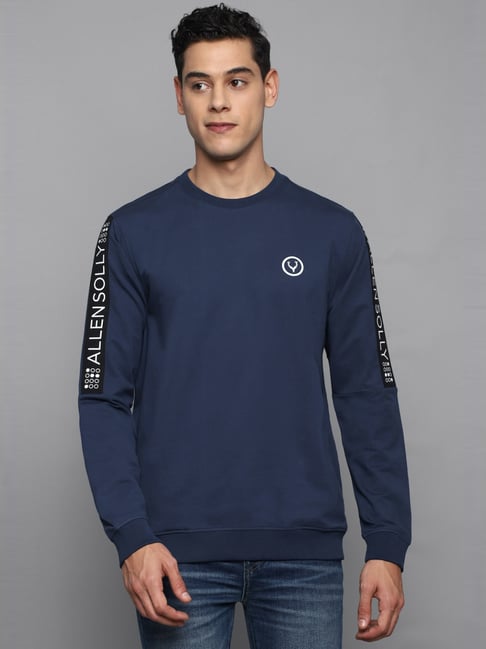 Buy Allen Solly Navy Blue Cotton Regular Fit Printed Sweatshirts