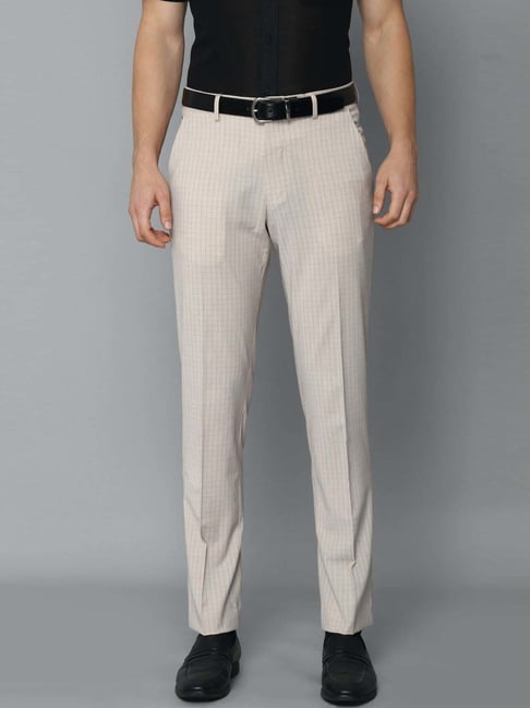 Louis Philippe Beige Slim Fit Checks Trousers-picture-41