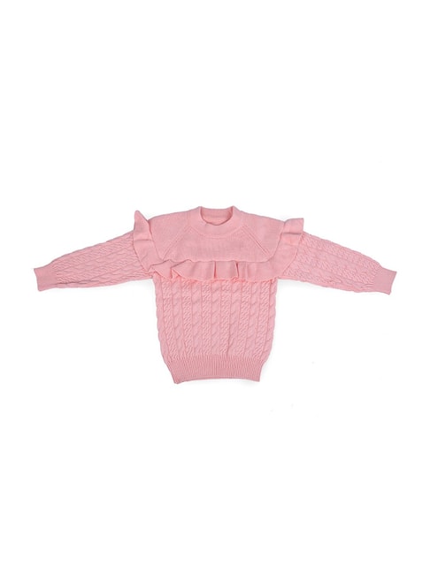 Baby Moo Kids Pink Textured Pattern Full Sleeves Sweater