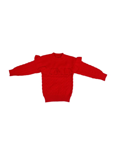 Baby Moo Kids Red Textured Pattern Full Sleeves Sweater