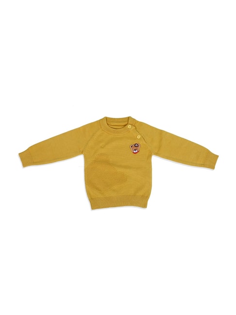 Baby Moo Kids Mustard Applique Full Sleeves Sweater