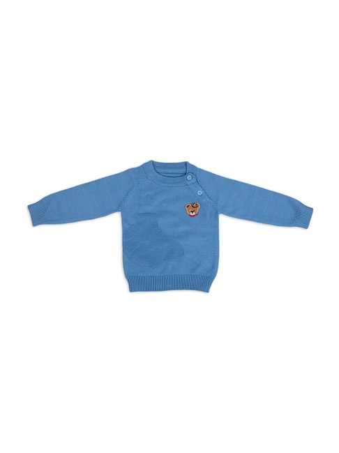Baby Moo Kids Blue Applique Full Sleeves Sweater