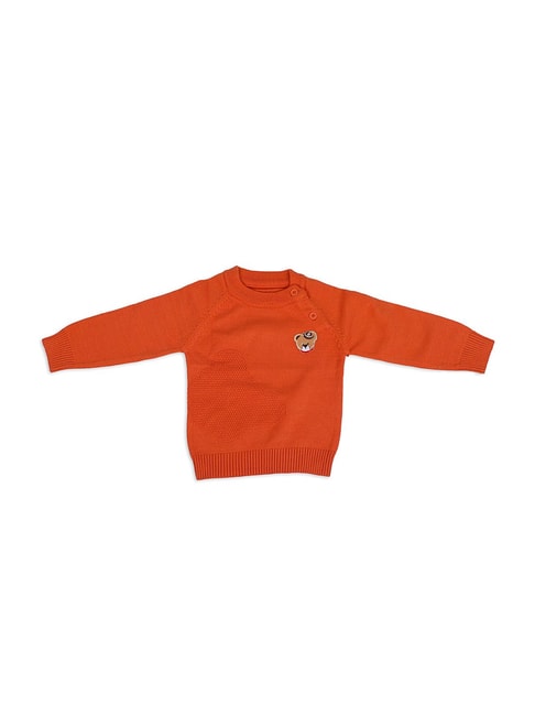 Baby Moo Kids Orange Applique Full Sleeves Sweater