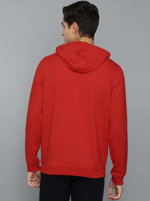 Buy Louis Philippe Red Cotton Regular Fit Hooded Sweatshirt for