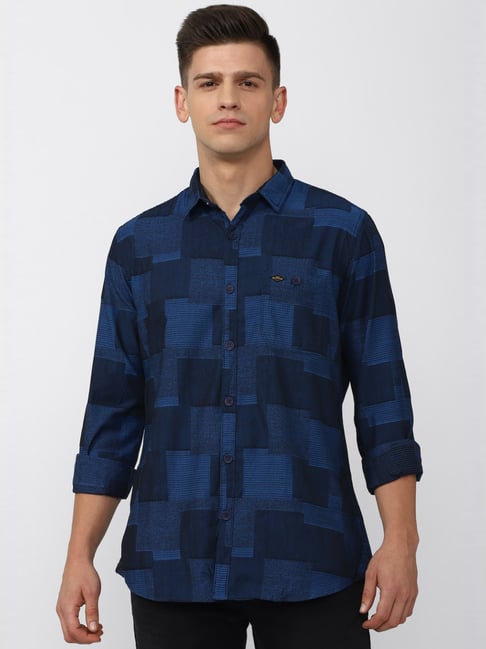 Buy Van Heusen Denim Labs Navy Slim Fit Checks Shirt for Mens