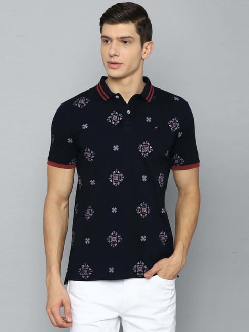 Buy Louis Philippe Jeans Blue Cotton Slim Fit Printed Polo T-Shirt