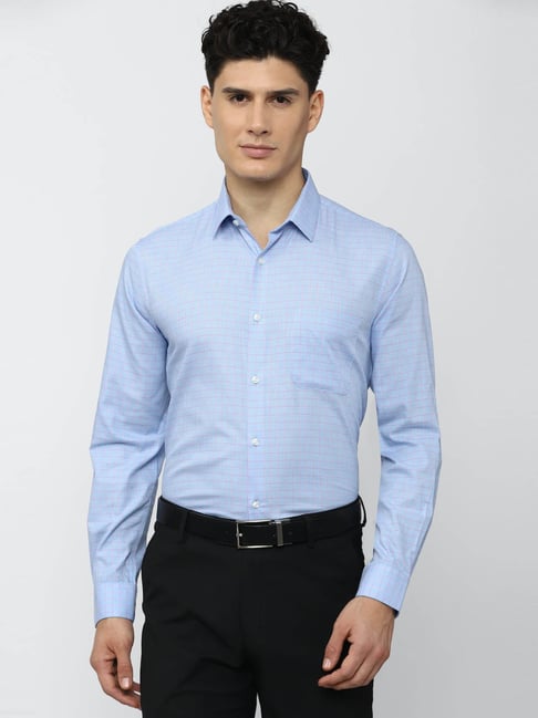 Peter England Blue Regular Fit Checks Shirt