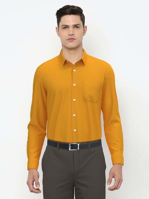 Peter England Yellow Regular Fit Shirt