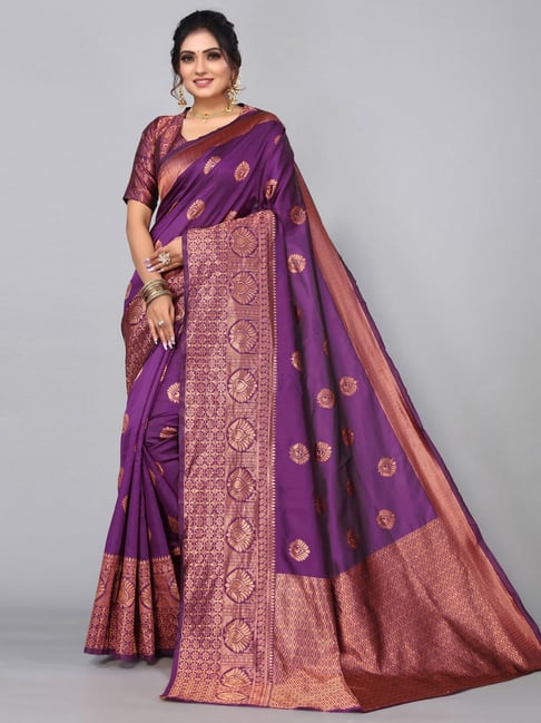 Satrani Purple Woven Saree With Unstitched Blouse Price in India