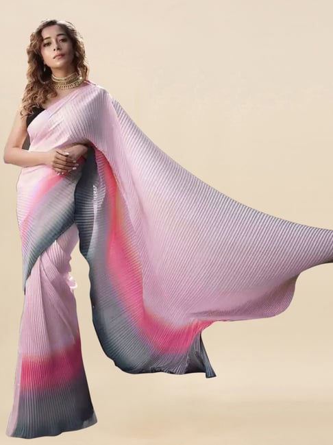 Satrani Pink Saree With Unstitched Blouse Price in India