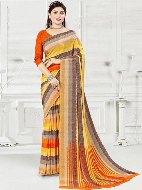 Satrani Multicolored Striped Saree With Unstitched Blouse Price in India