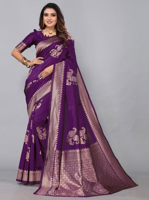 Satrani Purple Woven Saree With Unstitched Blouse Price in India