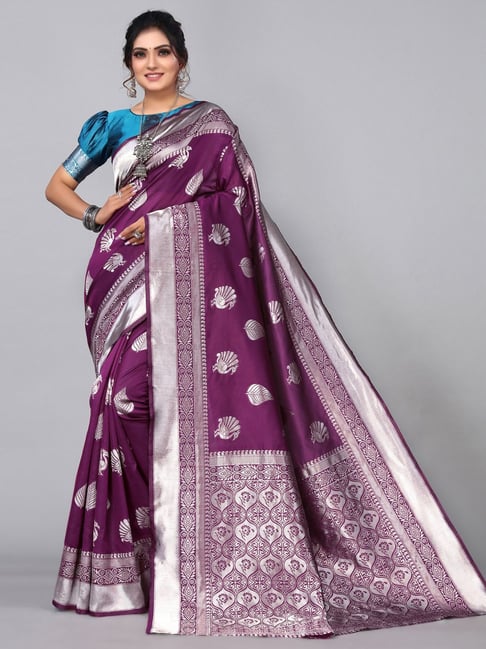 Satrani Purple Woven Saree With Unstitched Blouse Price in India