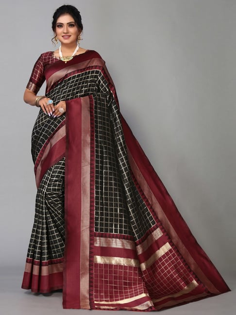 Satrani Black Woven Saree With Unstitched Blouse Price in India