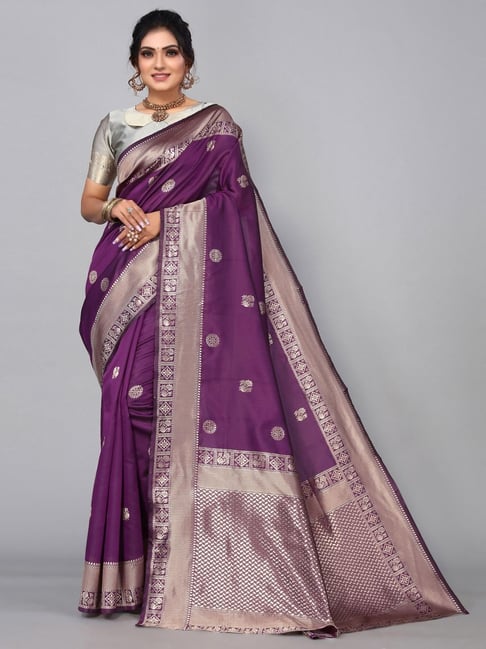 Satrani Purple Woven Saree With Unstitched Blouse Price in India