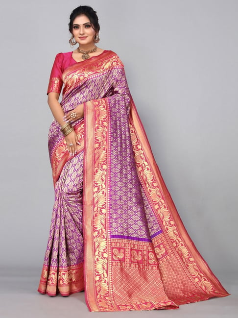 Satrani Purple Woven Saree With Unstitched Blouse Price in India