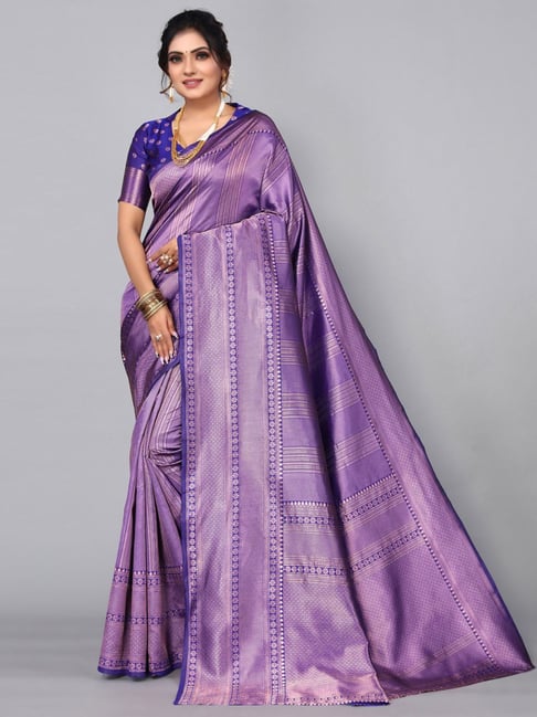 Satrani Purple Woven Saree With Unstitched Blouse Price in India