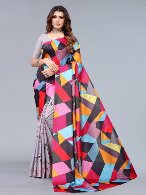 Satrani Multicolored Printed Saree With Unstitched Blouse Price in India