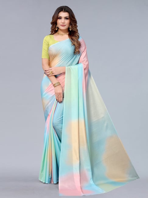 Satrani Multicolored Printed Saree With Unstitched Blouse Price in India