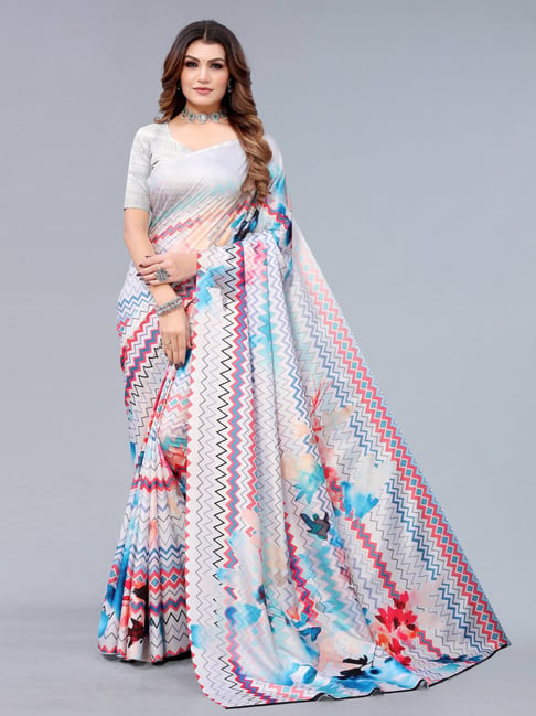 Satrani Multicolored Printed Saree With Unstitched Blouse Price in India