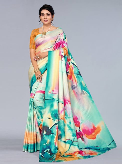 Satrani Multicolored Printed Saree With Unstitched Blouse Price in India