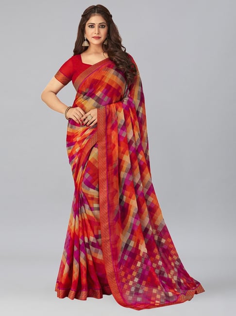 Satrani Multicolored Printed Saree With Unstitched Blouse Price in India
