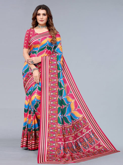 Satrani Multicolored Printed Saree With Unstitched Blouse Price in India