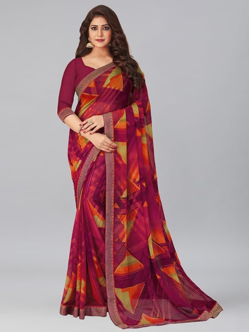 Satrani Multicolored Printed Saree With Unstitched Blouse Price in India