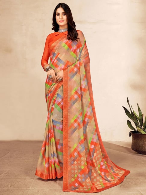 Satrani Multicolored Printed Saree With Unstitched Blouse Price in India