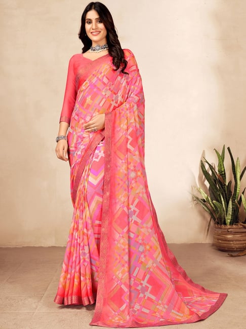 Satrani Multicolored Printed Saree With Unstitched Blouse Price in India