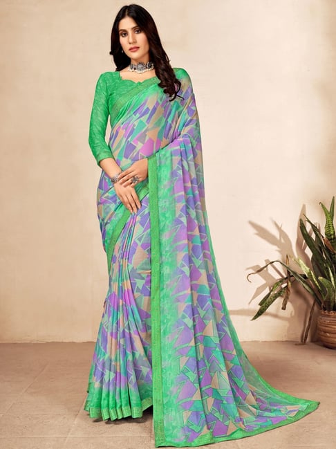 Satrani Multicolored Printed Saree With Unstitched Blouse Price in India