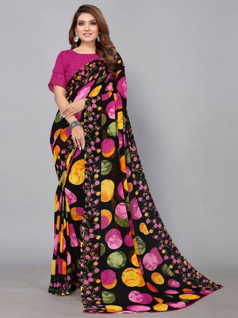 Satrani Multicolored Printed Saree With Unstitched Blouse Price in India