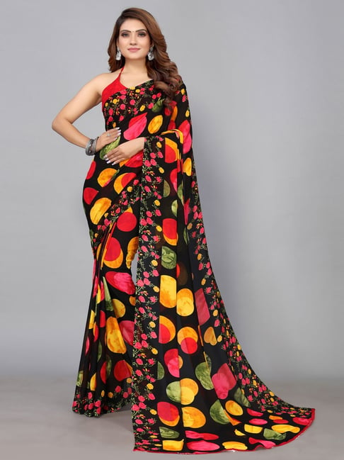 Satrani Multicolored Printed Saree With Unstitched Blouse Price in India