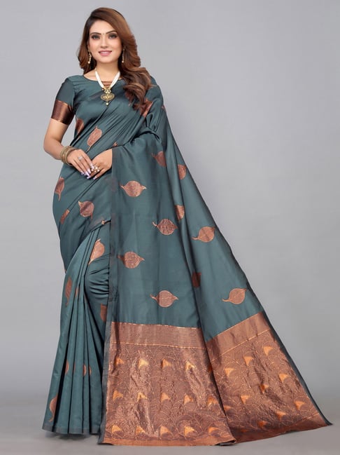 Satrani Grey Woven Saree With Unstitched Blouse Price in India