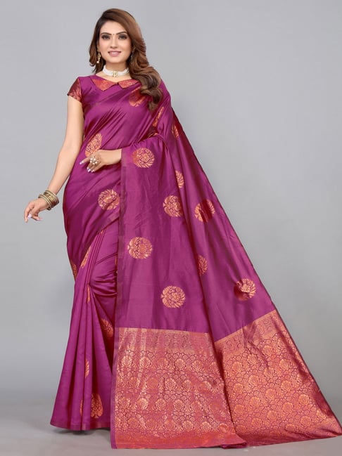 Satrani Purple Woven Saree With Unstitched Blouse Price in India