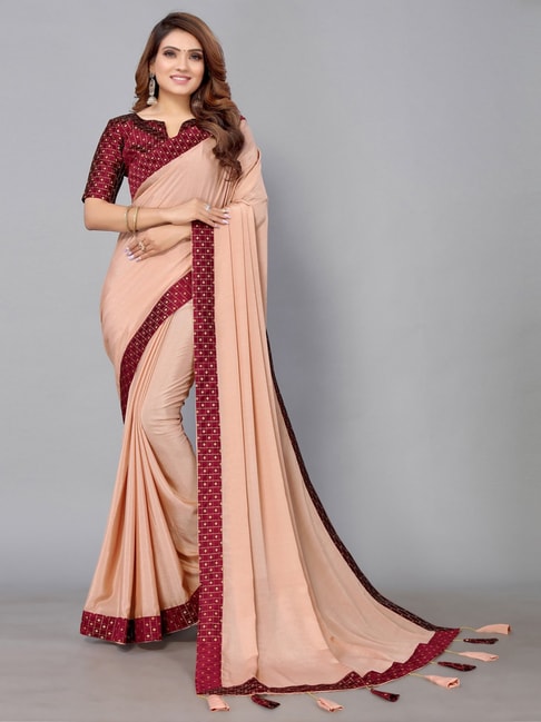 Satrani Beige Saree With Unstitched Blouse Price in India